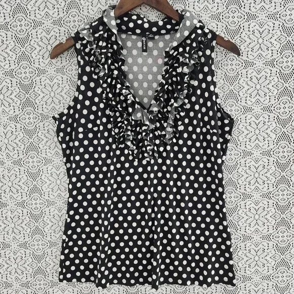 Milano polka dot ruffle stretch tank top women's M - Picture 1 of 6